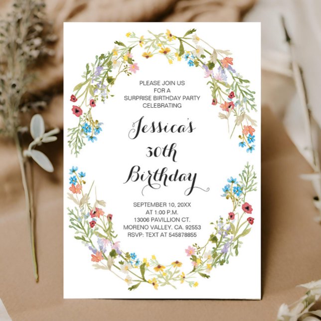 Adult Wildflowers Floral Birthday Any Age  Invitation (Creator Uploaded)