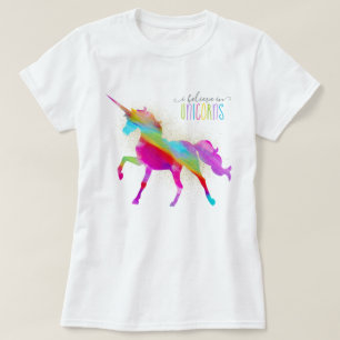 Adult Woman's Gold Glitter Rainbow Unicorn T-Shirt