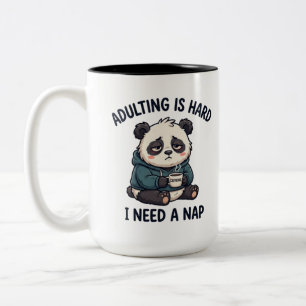 Adulting Is Hard I Need A Nap Funny Tired Panda Two-Tone Coffee Mug