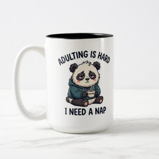 Adulting Is Hard I Need A Nap Funny Tired Panda Two-Tone Coffee Mug