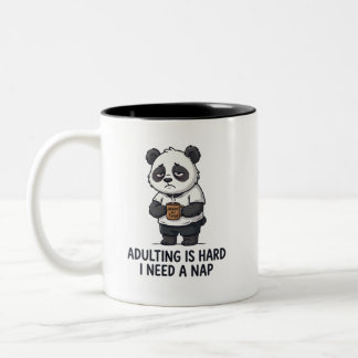 Adulting Is Hard I Need A Nap Funny Tired Panda Two-Tone Coffee Mug