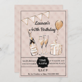 Adults 30th 40th 50th champagne Birthday party Invitation