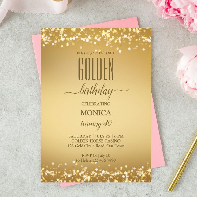 Adults birthday party elegant gold minimalist invitation (Creator Uploaded)