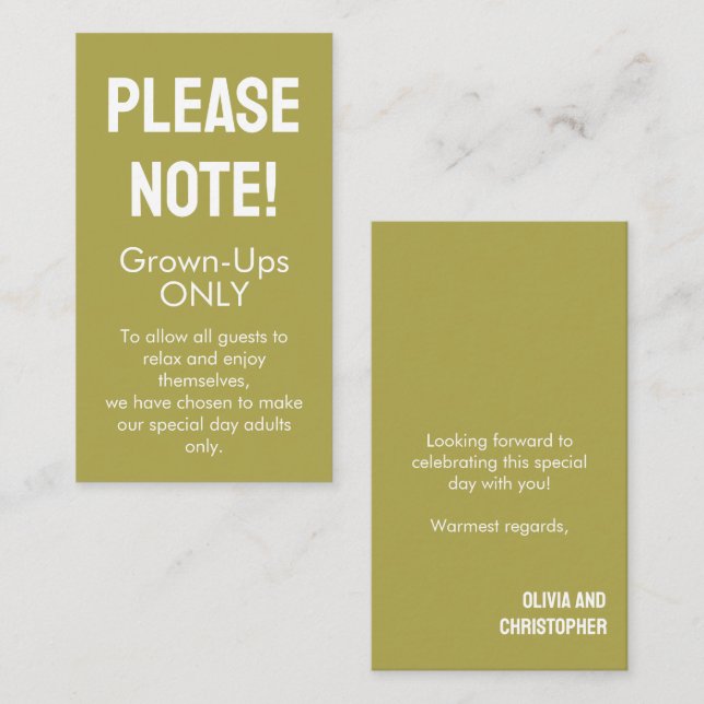 Adults Only! Minimalist Bold Rustic Harmony Enclosure Card (Front/Back)