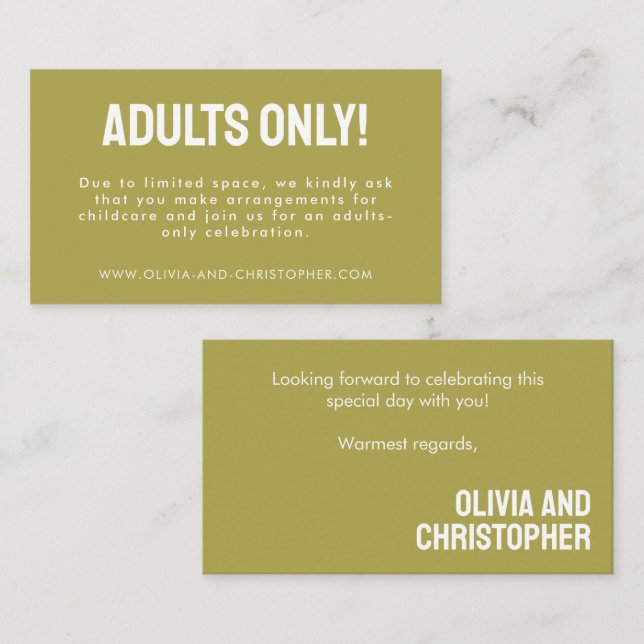 Adults Only! Minimalist Bold Rustic Harmony Enclosure Card (Front/Back)