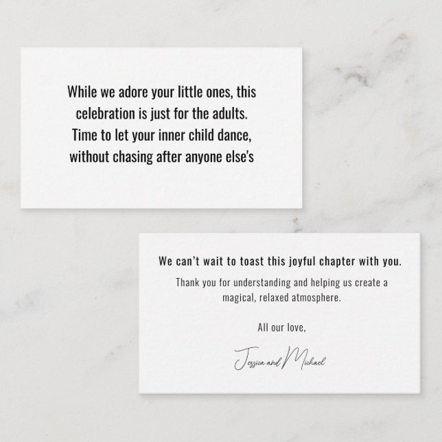 Adults-Only Wedding Note💍 Minimalist Elegant  Enclosure Card (Front/Back)