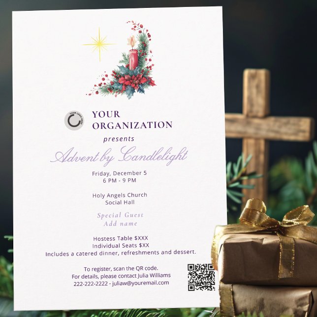 Advent by Candlelight Women Ministry P Christmas Invitation (Elegant Advent by Candlelight Women Ministry Purple Spiritual Blessed Christmas Star Invitation)