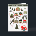 Advent Calendar Christmas Card<br><div class="desc">Creative holiday greeting card design featuring cartoon Santa racing through a Christmas village.</div>