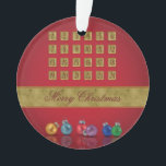 Advent Calendar Christmas Ornaments<br><div class="desc">Merry Christmas illustration featuring an advent calendar and colourful Christmas baubles on a red background.</div>