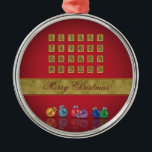 Advent Calendar Christmas Ornaments<br><div class="desc">Merry Christmas illustration featuring an advent calendar and colourful Christmas baubles on a red background.</div>