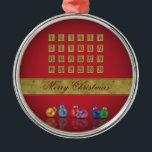 Advent Calendar Christmas Ornaments<br><div class="desc">Merry Christmas illustration featuring an advent calendar and colourful Christmas baubles on a red background.</div>