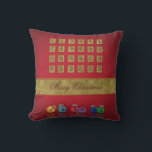 Advent Calendar Christmas Ornaments Cushion<br><div class="desc">Merry Christmas illustration featuring an advent calendar and colourful Christmas baubles on a red background.</div>