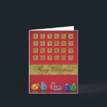Advent Calendar Christmas Ornaments Holiday Card<br><div class="desc">Merry Christmas illustration featuring an advent calendar and colourful Christmas baubles on a red background.</div>