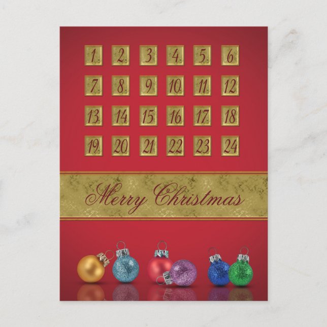 Advent Calendar Christmas Ornaments Holiday Postcard (Front)