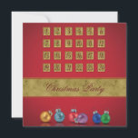 Advent Calendar Christmas Ornaments Invitation<br><div class="desc">Merry Christmas illustration featuring an advent calendar and colourful Christmas baubles on a red background.</div>