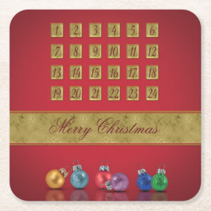 Advent Calendar Christmas Ornaments Square Paper Coaster