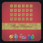 Advent Calendar Christmas Ornaments Square Sticker<br><div class="desc">Merry Christmas illustration featuring an advent calendar and colourful Christmas baubles on a red background.</div>