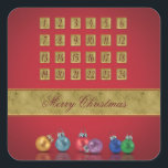 Advent Calendar Christmas Ornaments Square Sticker<br><div class="desc">Merry Christmas illustration featuring an advent calendar and colourful Christmas baubles on a red background.</div>