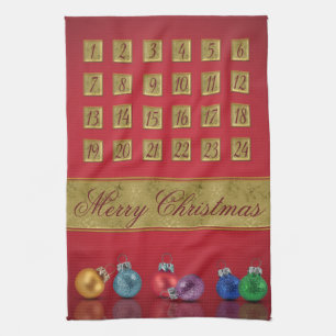 Advent Calendar Christmas Ornaments Tea Towel