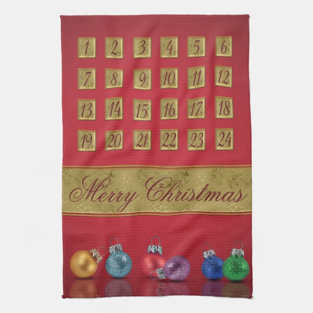 Advent Calendar Christmas Ornaments Tea Towel (Vertical)