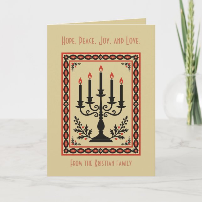 Advent Candelabra Stylized Nordic Christmas  Card (Front)