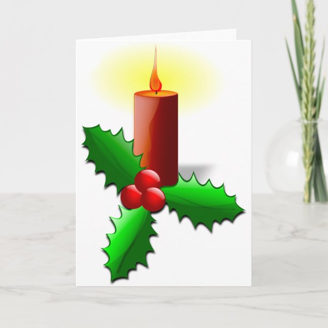 Advent Candle with Holly Holiday Card (Front)