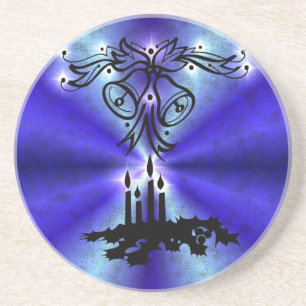 Advent, Christmas Artdeco on Blue Green Rainbow Coaster