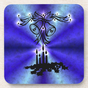 Advent, Christmas Artdeco on Blue Green Rainbow Coaster