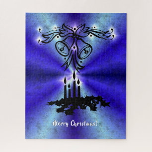 Advent, Christmas Artdeco on Blue Green Rainbow Jigsaw Puzzle