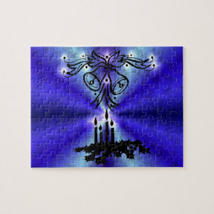 Advent, Christmas Artdeco on Blue Green Rainbow Jigsaw Puzzle