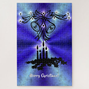 Advent, Christmas Artdeco on Blue Green Rainbow Jigsaw Puzzle