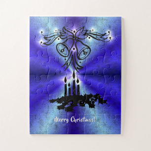 Advent, Christmas Artdeco on Blue Green Rainbow Jigsaw Puzzle