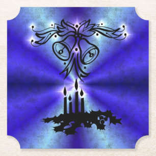 Advent, Christmas Artdeco on Blue Green Rainbow Paper Coaster