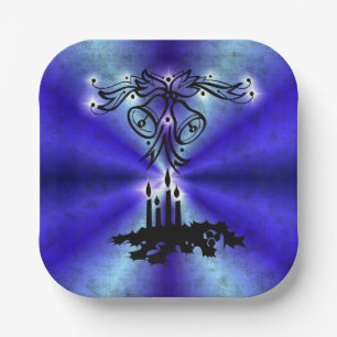 Advent, Christmas Artdeco on Blue Green Rainbow Paper Plate