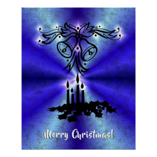 Advent, Christmas Artdeco on Blue Green Rainbow Poster