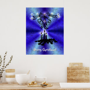 Advent, Christmas Artdeco on Blue Green Rainbow Poster