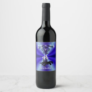Advent, Christmas Artdeco on Blue Green Rainbow Wine Label
