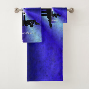 Advent, Christmas Magic on Blue Bath Towel Set