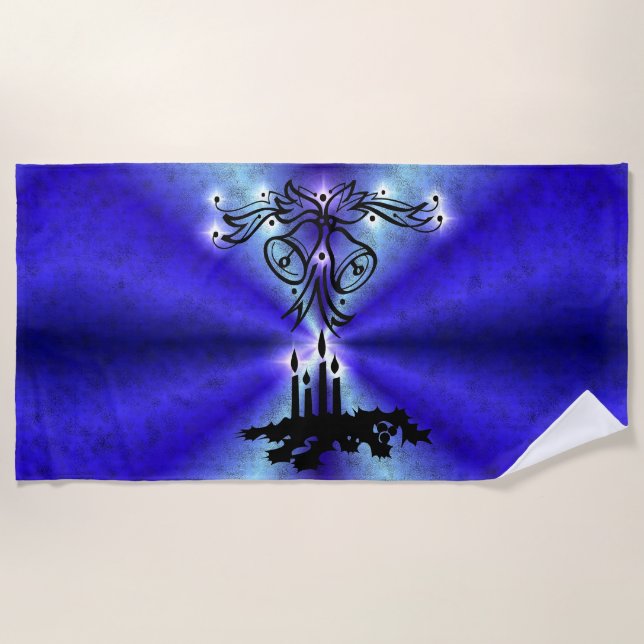 Advent, Christmas Magic on Blue Beach Towel (Front)