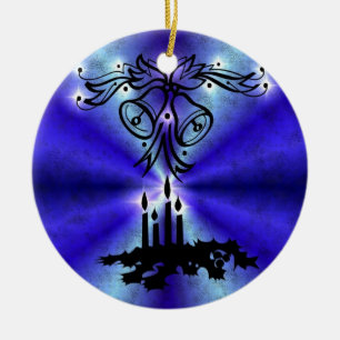 Advent, Christmas Magic on Blue Ceramic Ornament