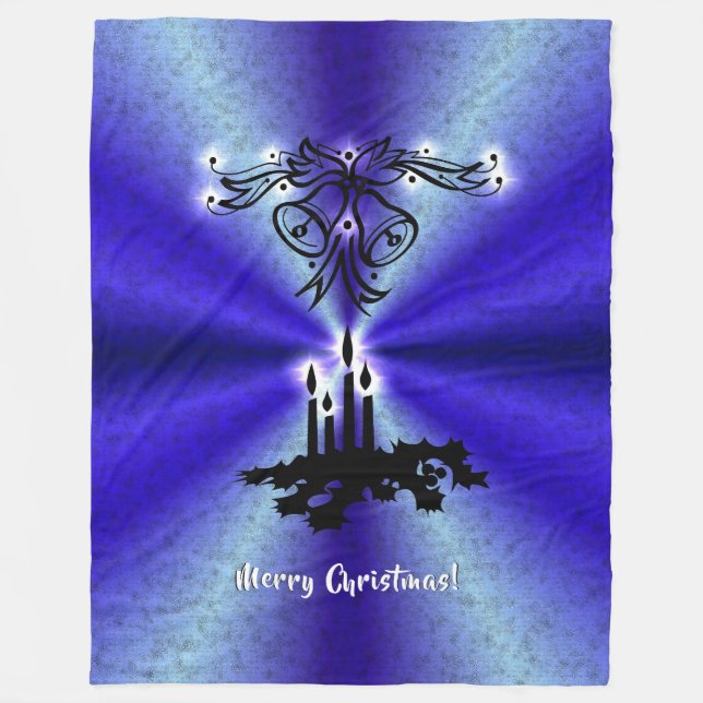 Advent, Christmas Magic on Blue Fleece Blanket (Front)