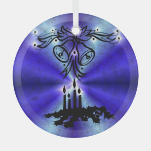 Advent, Christmas Magic on Blue Glass Tree Decoration