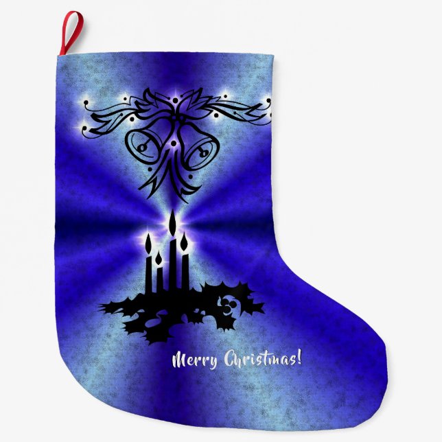 Advent, Christmas Magic on Blue Large Christmas Stocking (Front)