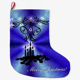 Advent, Christmas Magic on Blue Large Christmas Stocking