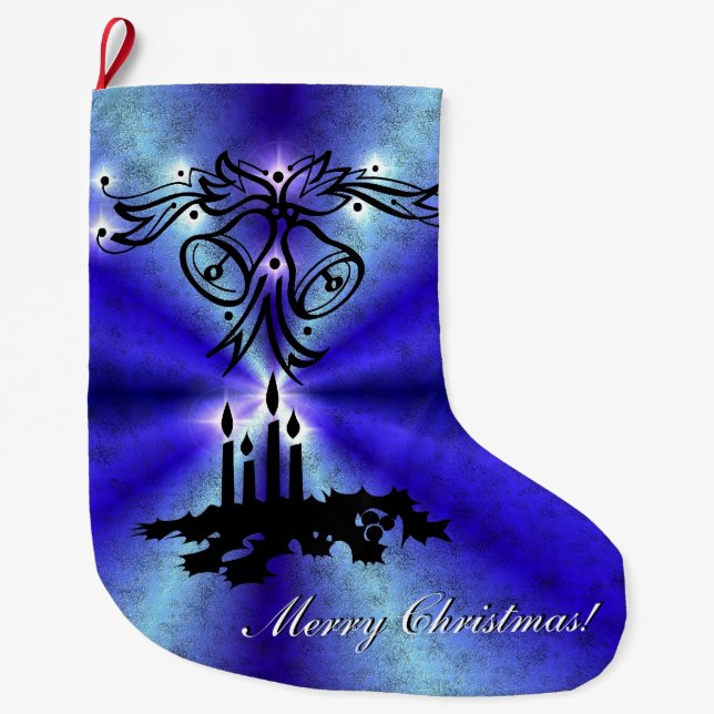 Advent, Christmas Magic on Blue Large Christmas Stocking (Front)