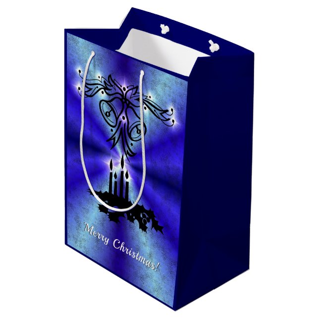 Advent, Christmas Magic on Blue Medium Gift Bag (Back Angled)