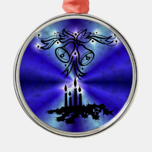 Advent, Christmas Magic on Blue Metal Ornament
