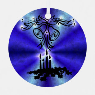 Advent, Christmas Magic on Blue Metal Tree Decoration