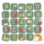 Advent Countdown 25 Christmas Doodle Style<br><div class="desc">Get ready for the holiday season with a set of 25 numbered stickers (1–25) designed to make your own DIY Advent calendar or Christmas countdown project truly special. Each piece comes in a playful square doodle shape, featuring a vibrant green background with bold festive numbers. The designs are paired with...</div>