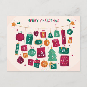 Advent Merry Christmas Holiday Lights Calendar  Postcard